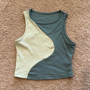 SHEIN Two-Tone Ribbed Crop Top in Green and Cream